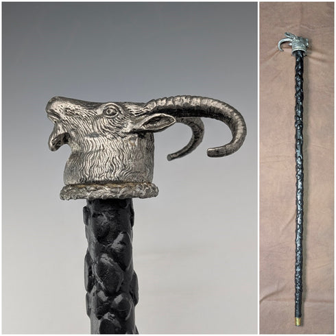 英國復古黑軸錫製山羊頭手柄手杖 85 厘米